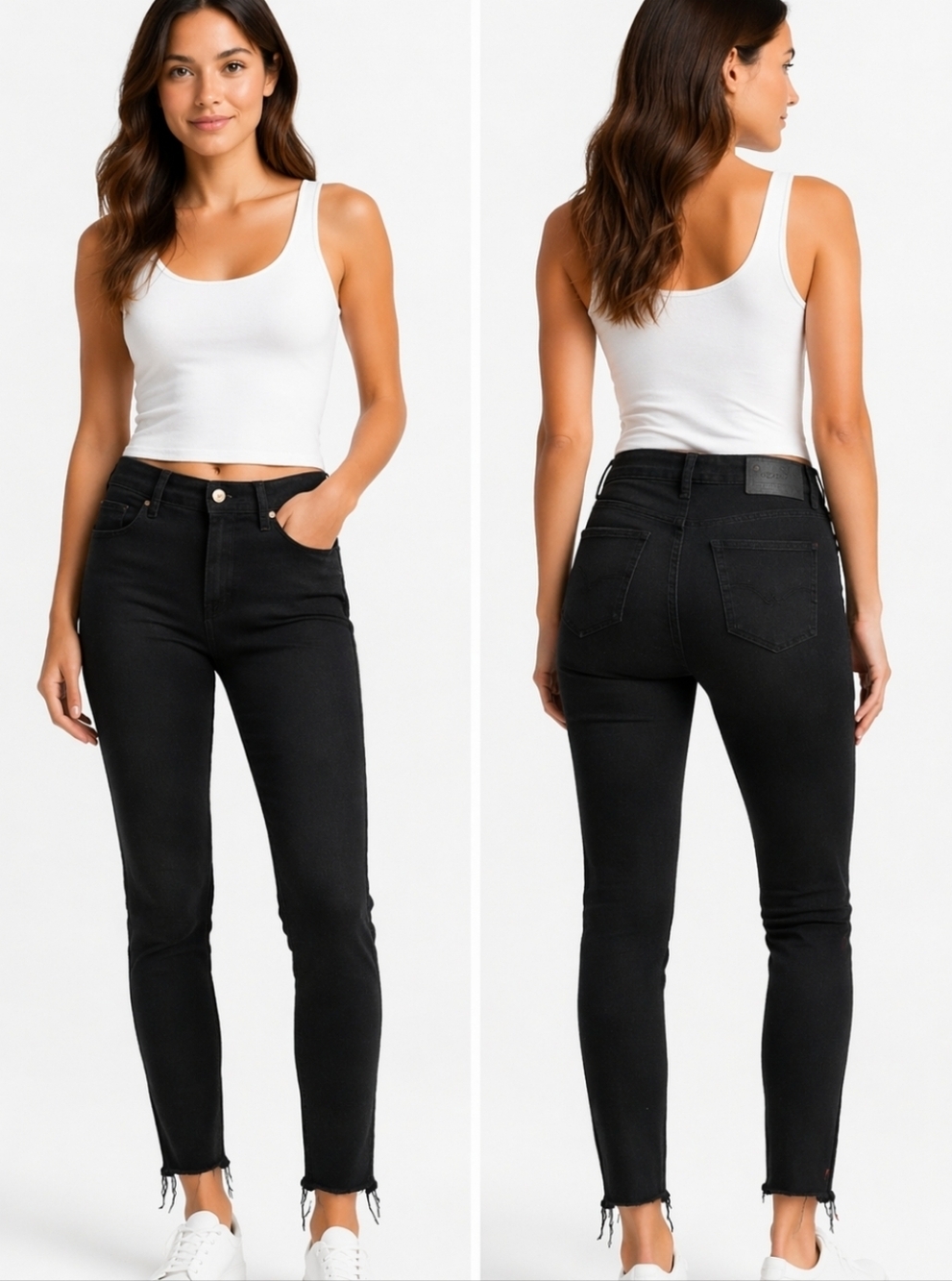 Levi’s Signature Black Skinny Jeans Raw Hem Mid Rise Stretch 29x30